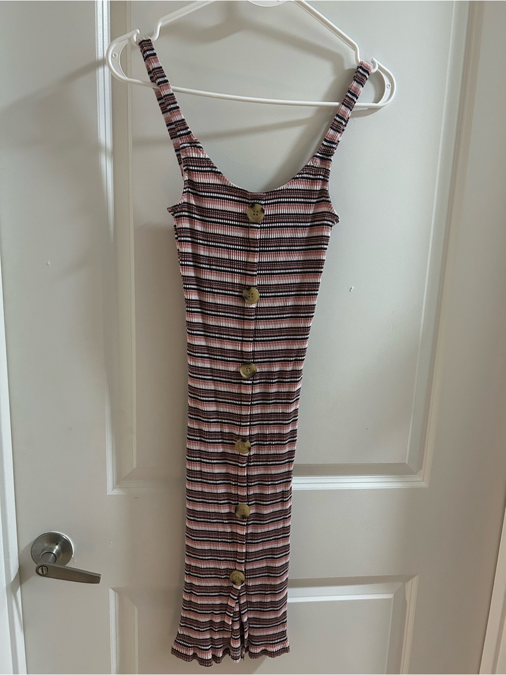 Cotton On Pink and Black Striped Button-Front Ribbed Midi Dress